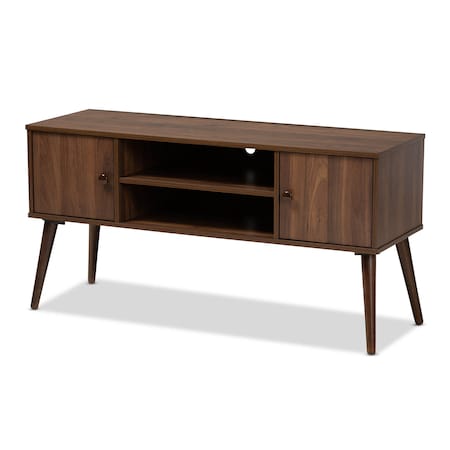 Baxton Studio Alard Mid-Century Walnut Brown Finished 2-Door Wood TV Stand 159-9850